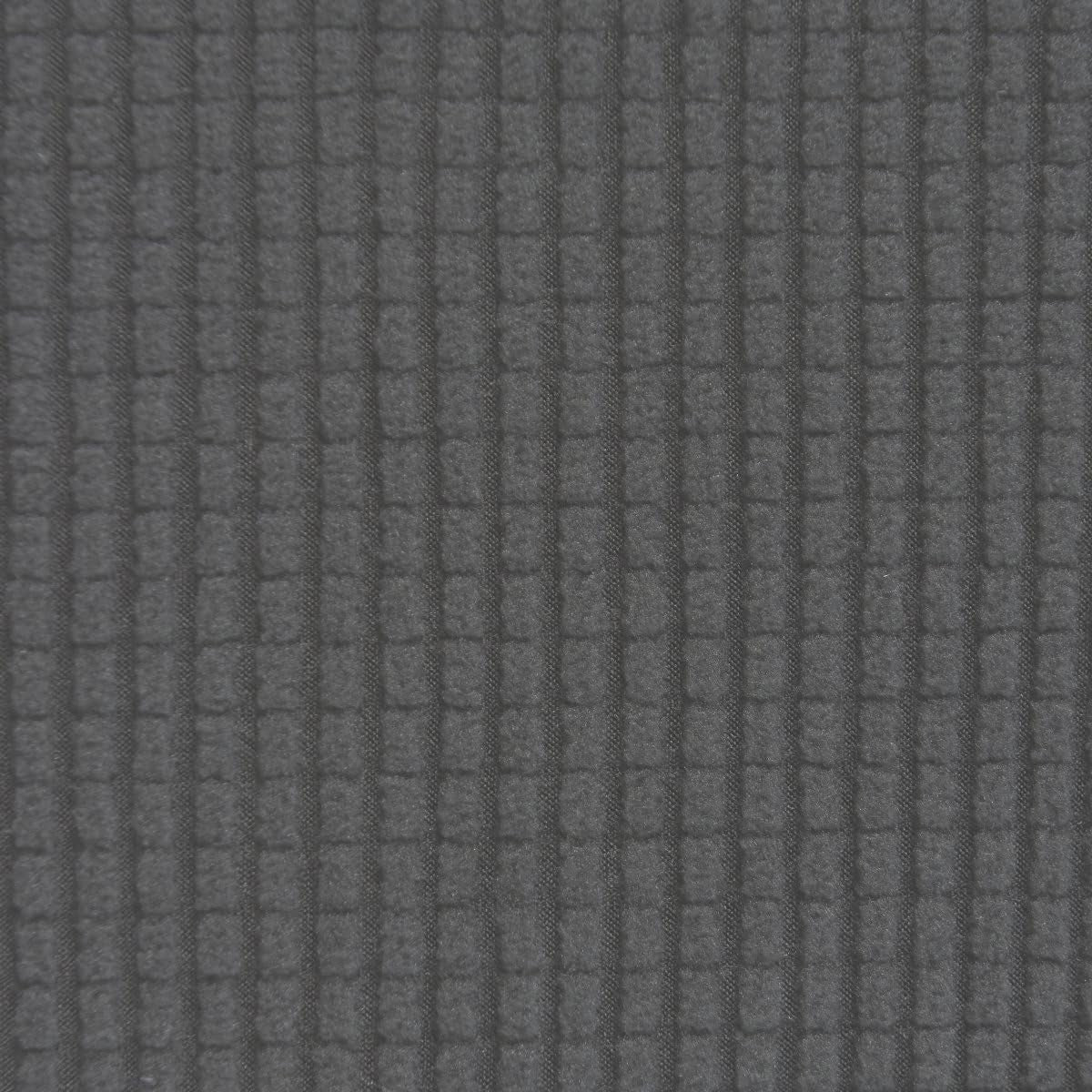 Close-up of dark gray ribbed stretch fabric texture.
