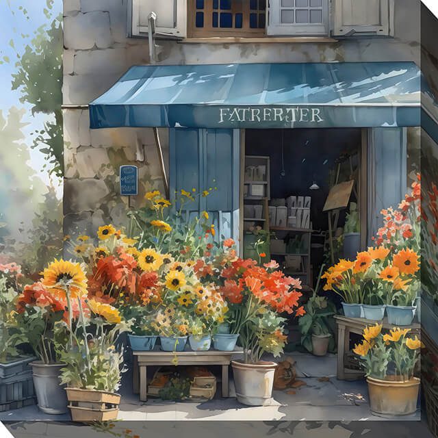 Village Shop Outdoor Canvas Wall Art