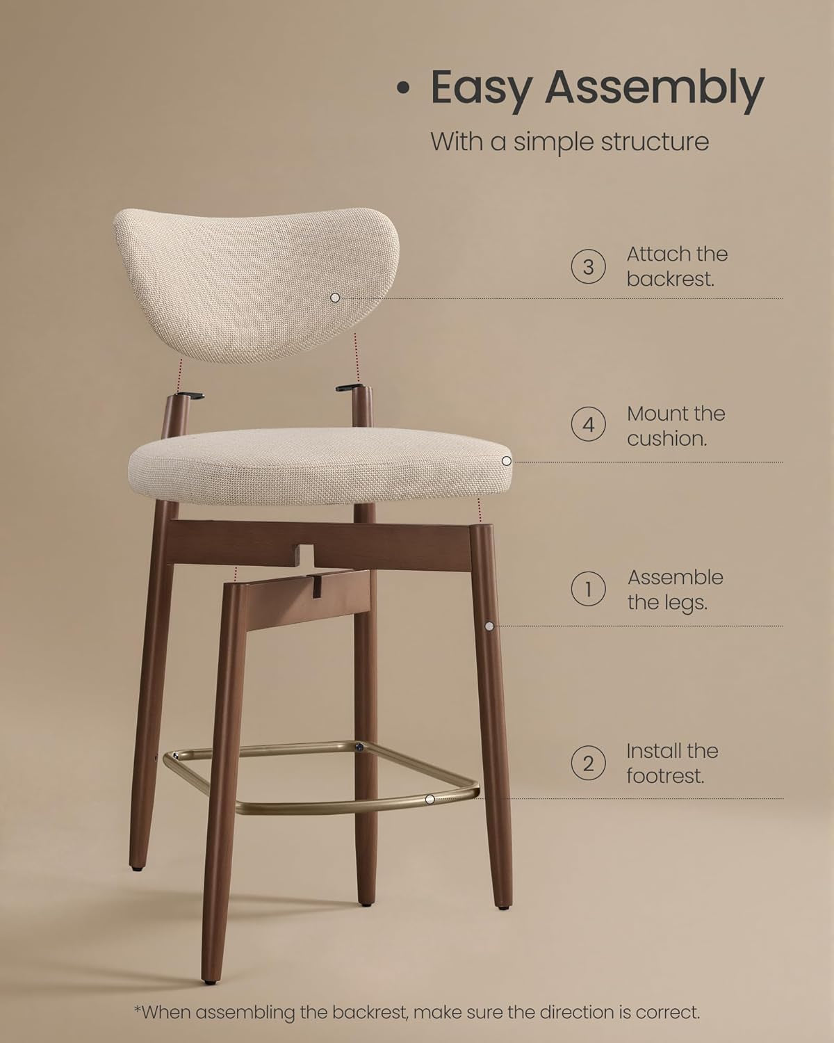 Single bar stool on a neutral background with numbered assembly callouts