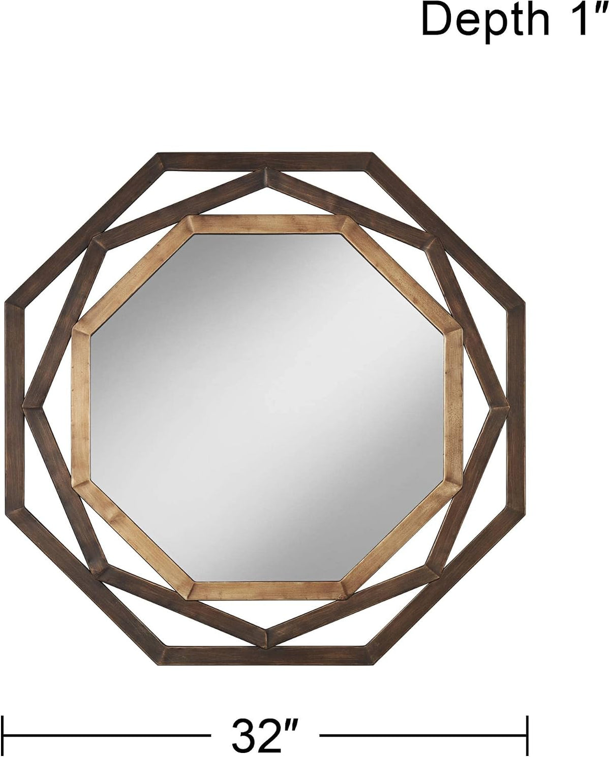 Full front view of the 32" octagonal openwork wall mirror on a white background with frame detail visible