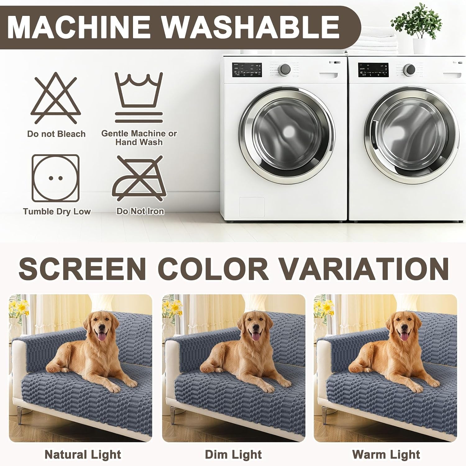Waterproof Couch Covers for Dogs Washable, Non Slip Pet Sofa Cover | Plush Scratch Resistant Flannel Furniture Protector for Dogs, Grey, 36" X 71"