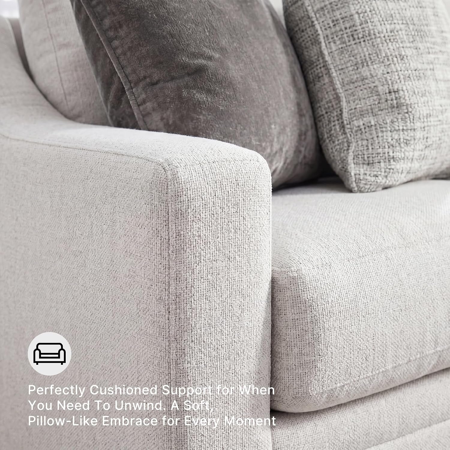 Signature Design by Ashley Maitelynn Sofa, No Assembly Required 88 Inch Contemporary 3 Seater Couch, Sag-Resistant Springless Platform Foundation for Living Room, Light Gray Chalk