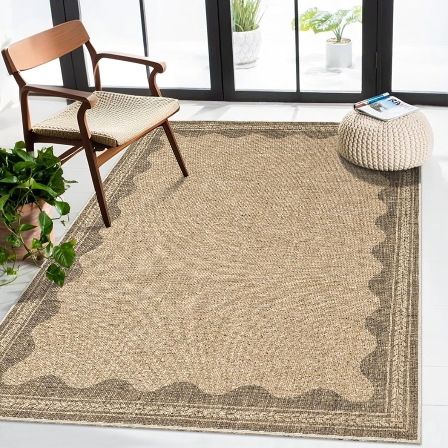 Zeeinx Striped Easy Jute Rug 5x7 Outdoor Patio Rug Neutral Porch Rug | Non Slip Washable Rug for Living, gallery view 15