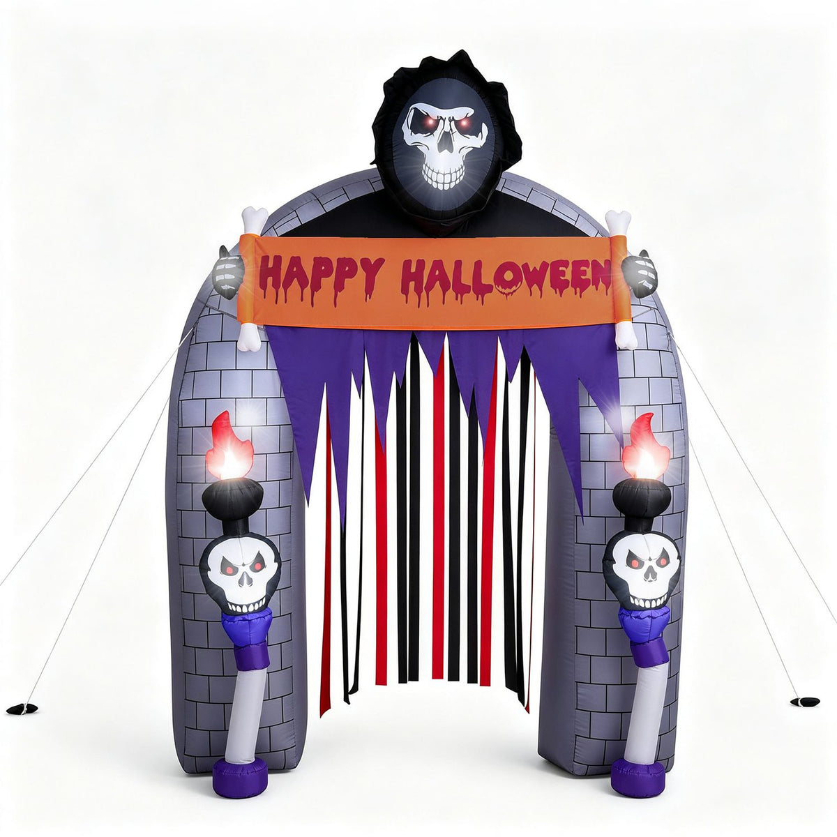 Inflatable Halloween reaper archway shown against a white background