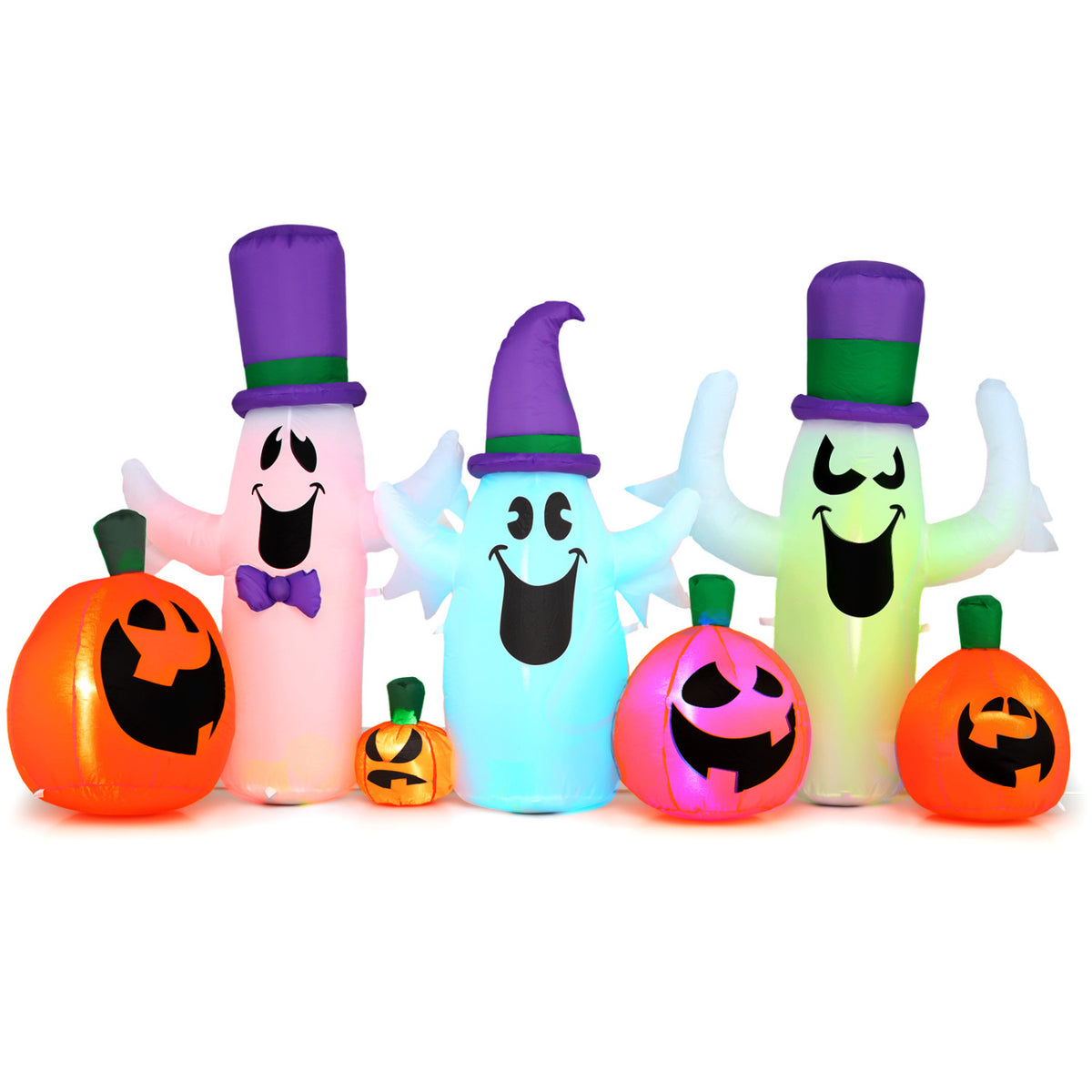 8 FT Blow Up Cute Ghosts and Pumpkins with Built-in RGB LED Lights for Halloween