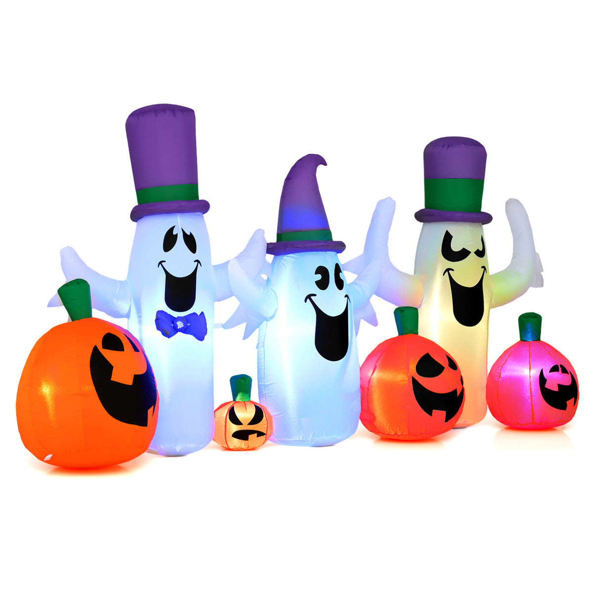 8 FT Blow Up Cute Ghosts and Pumpkins with Built-in RGB LED Lights for Halloween