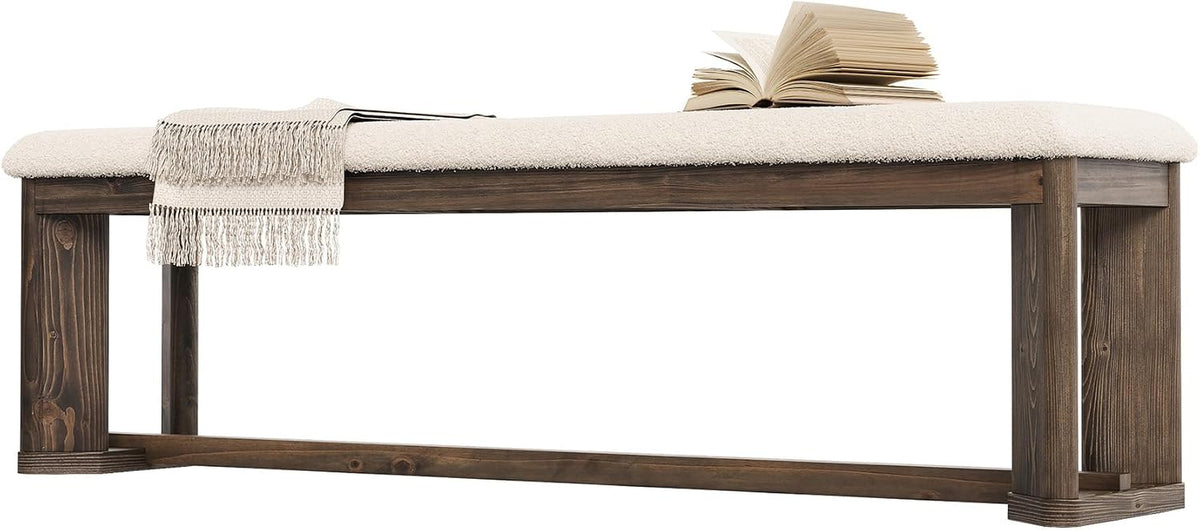 Clean profile view of the bench on a white background highlighting the plank-style base stretcher and block legs.