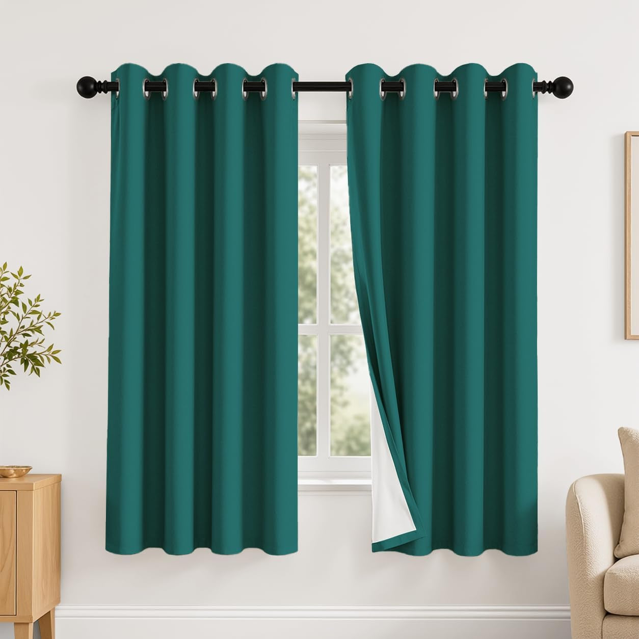 2 Panels 100% Blackout Curtains, Midweight Grommet Drapes | Thermal Insulated Drapes With White Backing, gallery view 88