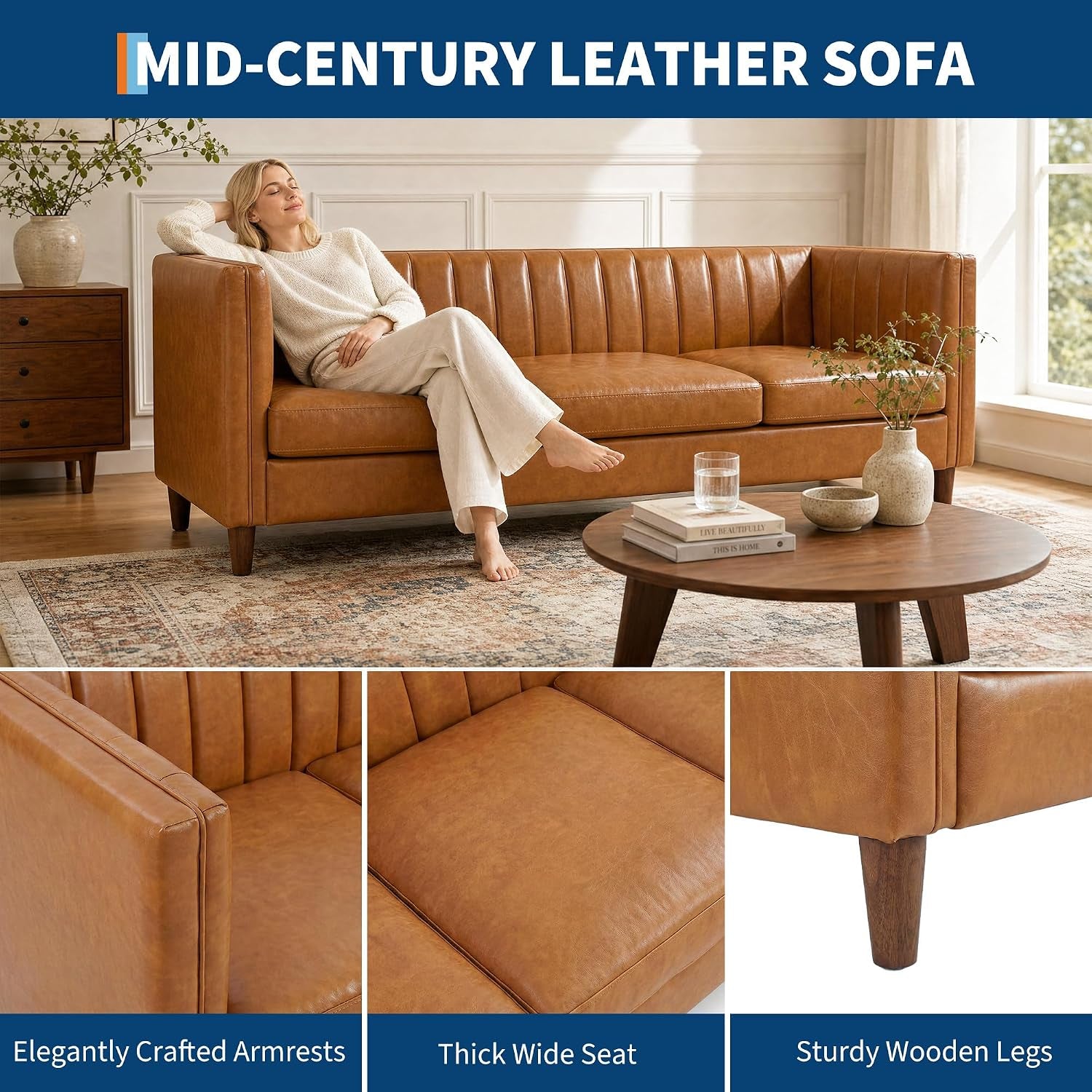 81.1" PU Leather 3-Seat Sofa