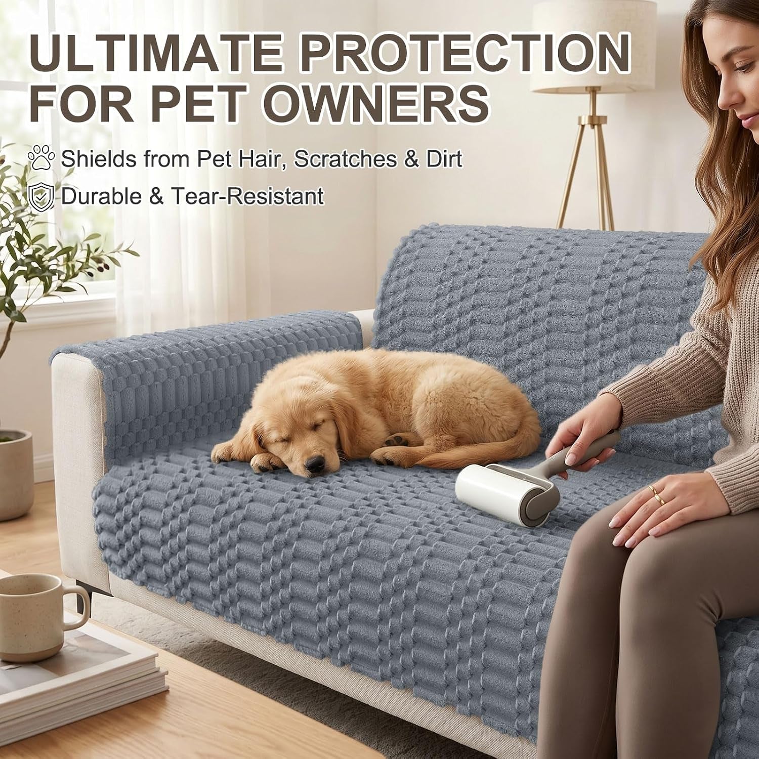 Waterproof Couch Covers for Dogs Washable, Non Slip Pet Sofa Cover | Plush Scratch Resistant Flannel Furniture Protector for Dogs, Grey, 36" X 71"