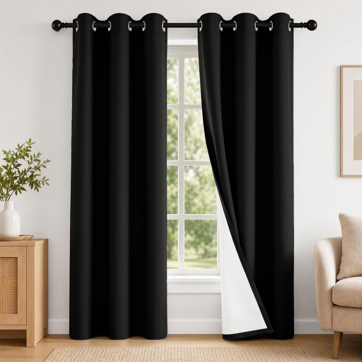2 Panels 100% Blackout Curtains, Midweight Grommet Drapes | Thermal Insulated Drapes With White Backing, gallery view 93