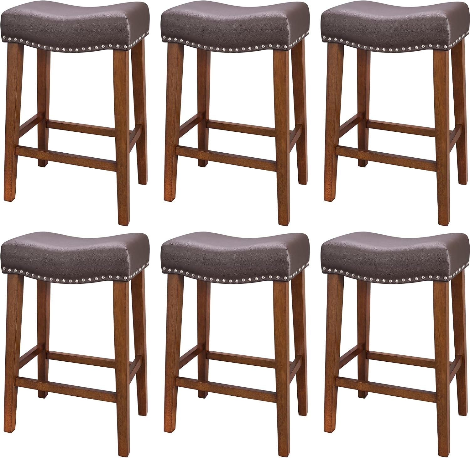 PrimeZone 26 Inch Solid Wood Saddle Backless Bar Stools Set of 2, Beige | Counter Height Barstools with, gallery view 14
