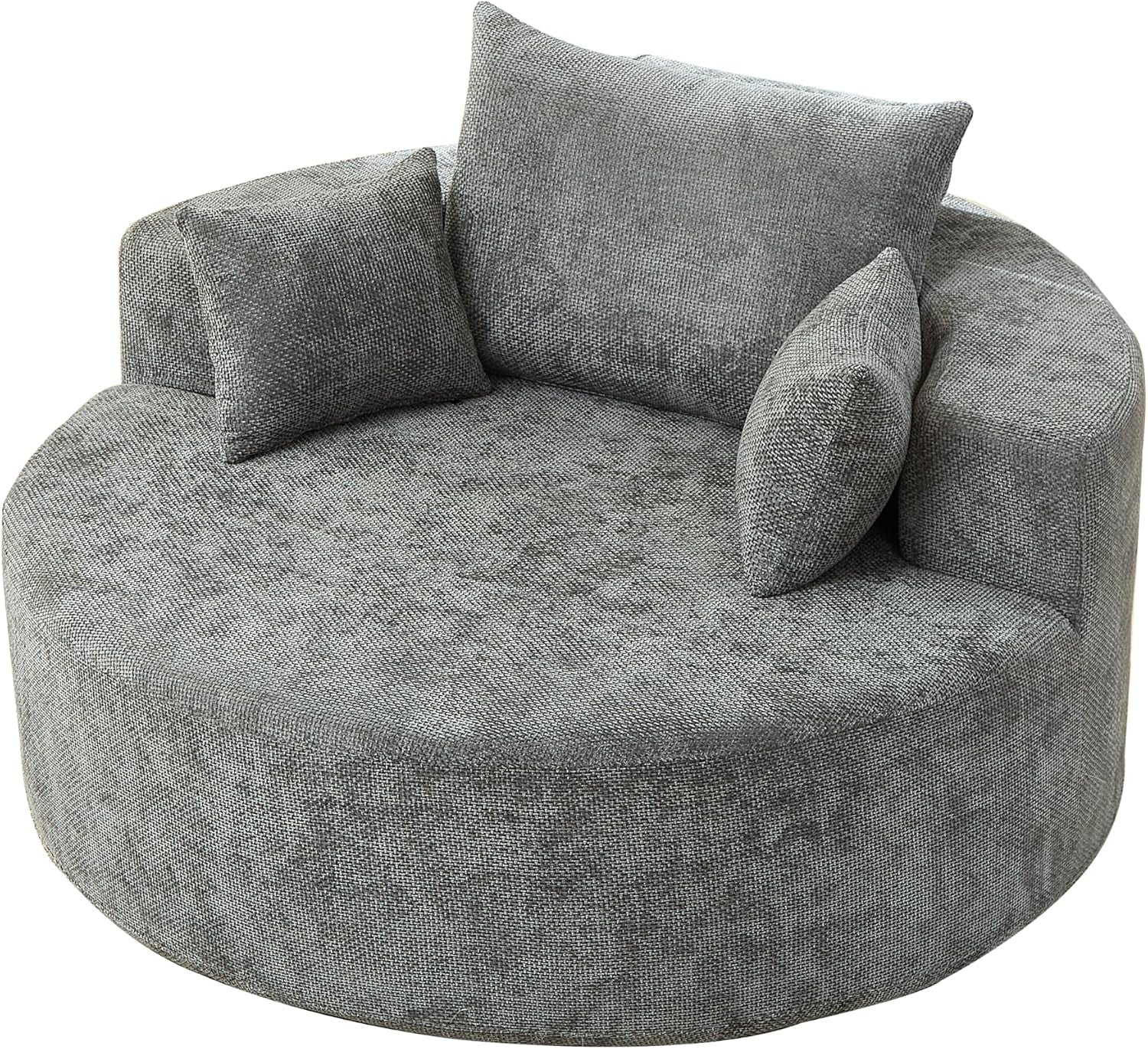 55-Inch Oversized Compressed Foam Cloud Chair round Boneless Sofa Chair with Headrest, Comfy Chenille Upholstered Armchair Lounge Chaise for Living Room Bedroom, No Assembly