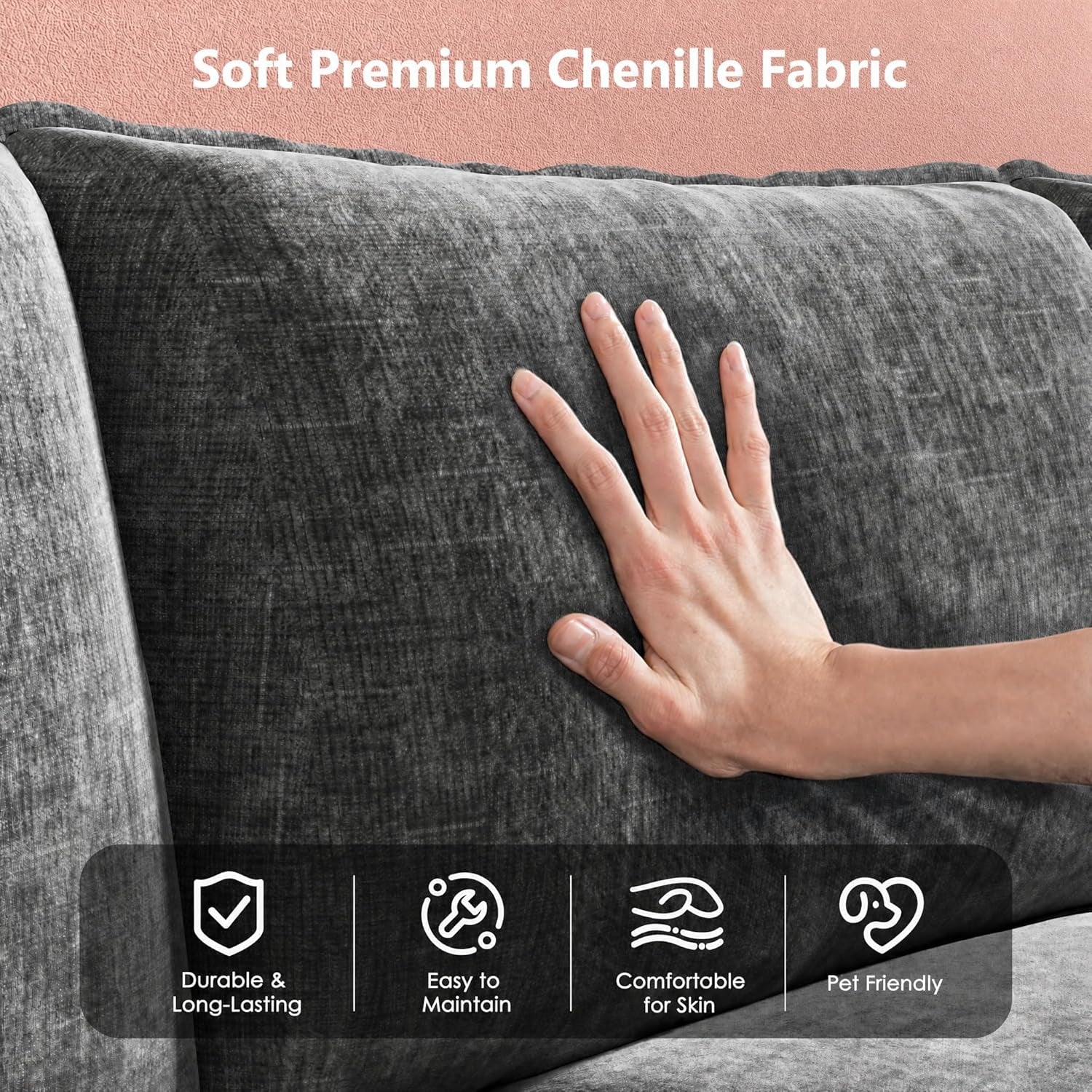 Modular Sectional Sofa 110.6" U-Shaped Modern Comfy Cloud Couch, 5-Seat Chenille Deep Seat Sofa with Throw Pillow & Movable Ottoman for Living Room, Bedroom and Apartment, Slate Gray
