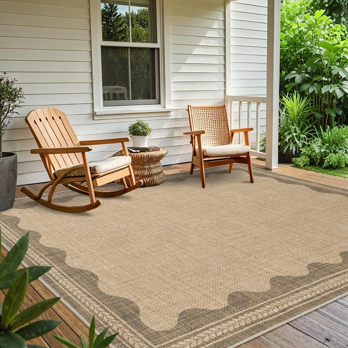 Zeeinx Striped Easy Jute Rug 5x7 Outdoor Patio Rug Neutral Porch Rug | Non Slip Washable Rug for Living, gallery view 49