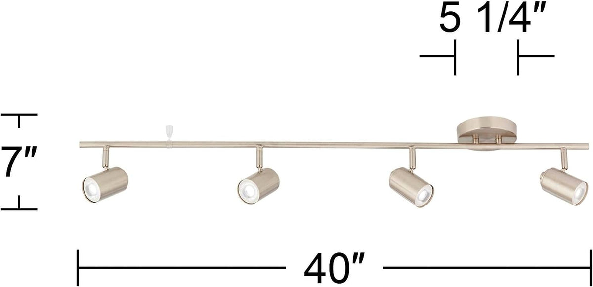 Front view diagram of 40-inch track fixture with height and canopy width dimensions