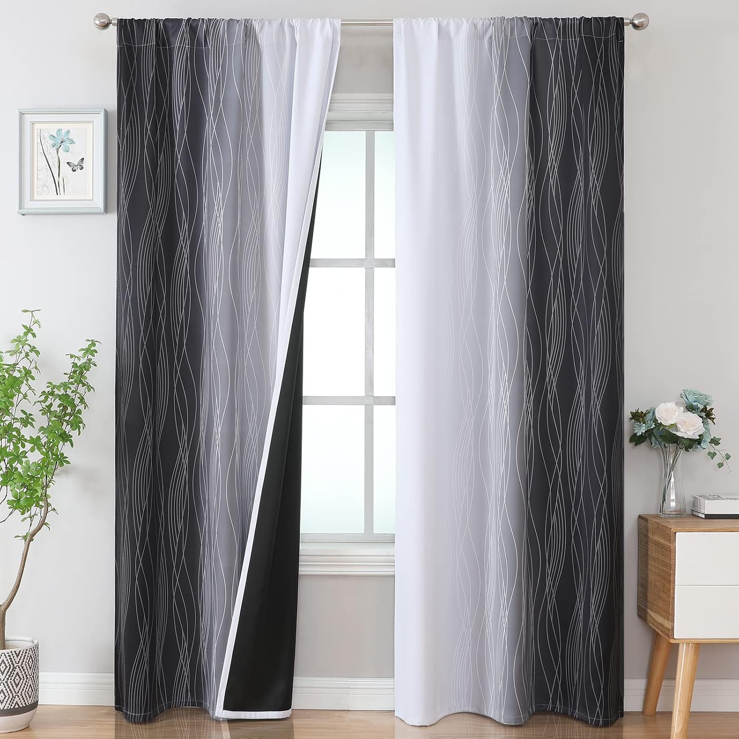Brown and Greyish White Ombre Blackout Curtains for Bedroom 2 Panels 52x84 | Estelar Textiler Gradient, gallery view 76