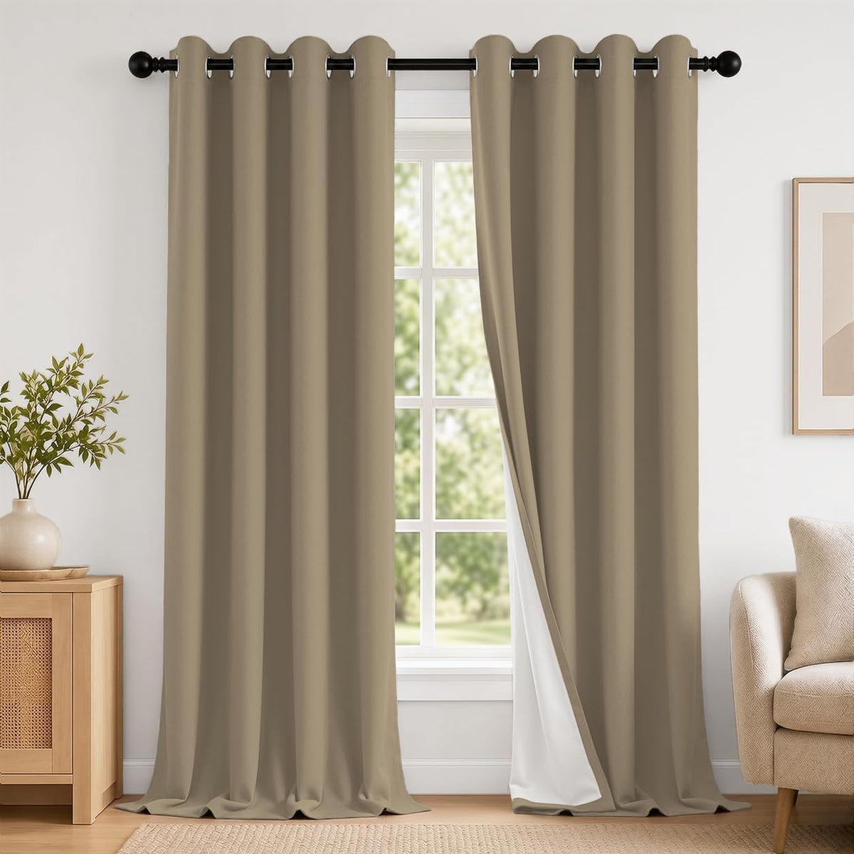 2 Panels 100% Blackout Curtains, Midweight Grommet Drapes | Thermal Insulated Drapes With White Backing, gallery view 97