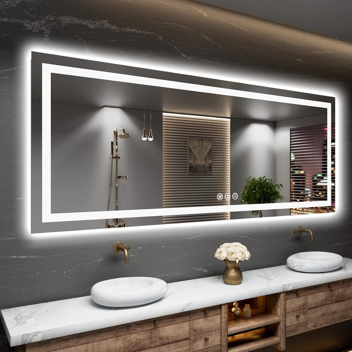 Amorho LED Mirror for Bathroom, 24"x30" with Front Light and Backlight | Stepless Dimmable, Anti-Fog, gallery view 11