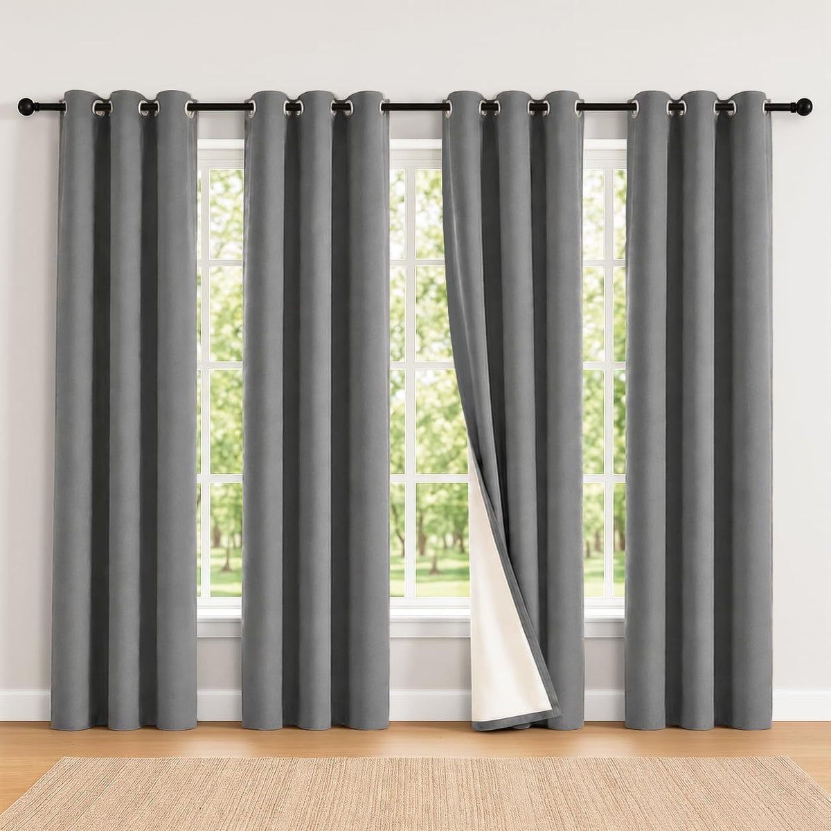 2 Panels 100% Blackout Curtains, Midweight Grommet Drapes | Thermal Insulated Drapes With White Backing, gallery view 89
