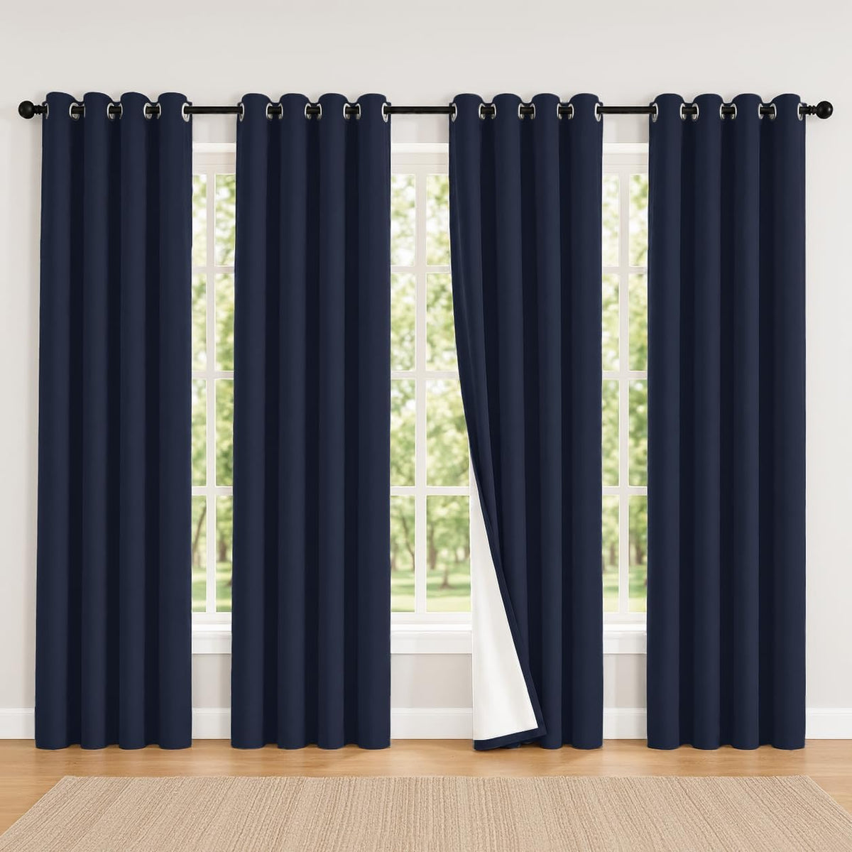 2 Panels 100% Blackout Curtains, Midweight Grommet Drapes | Thermal Insulated Drapes With White Backing, gallery view 94