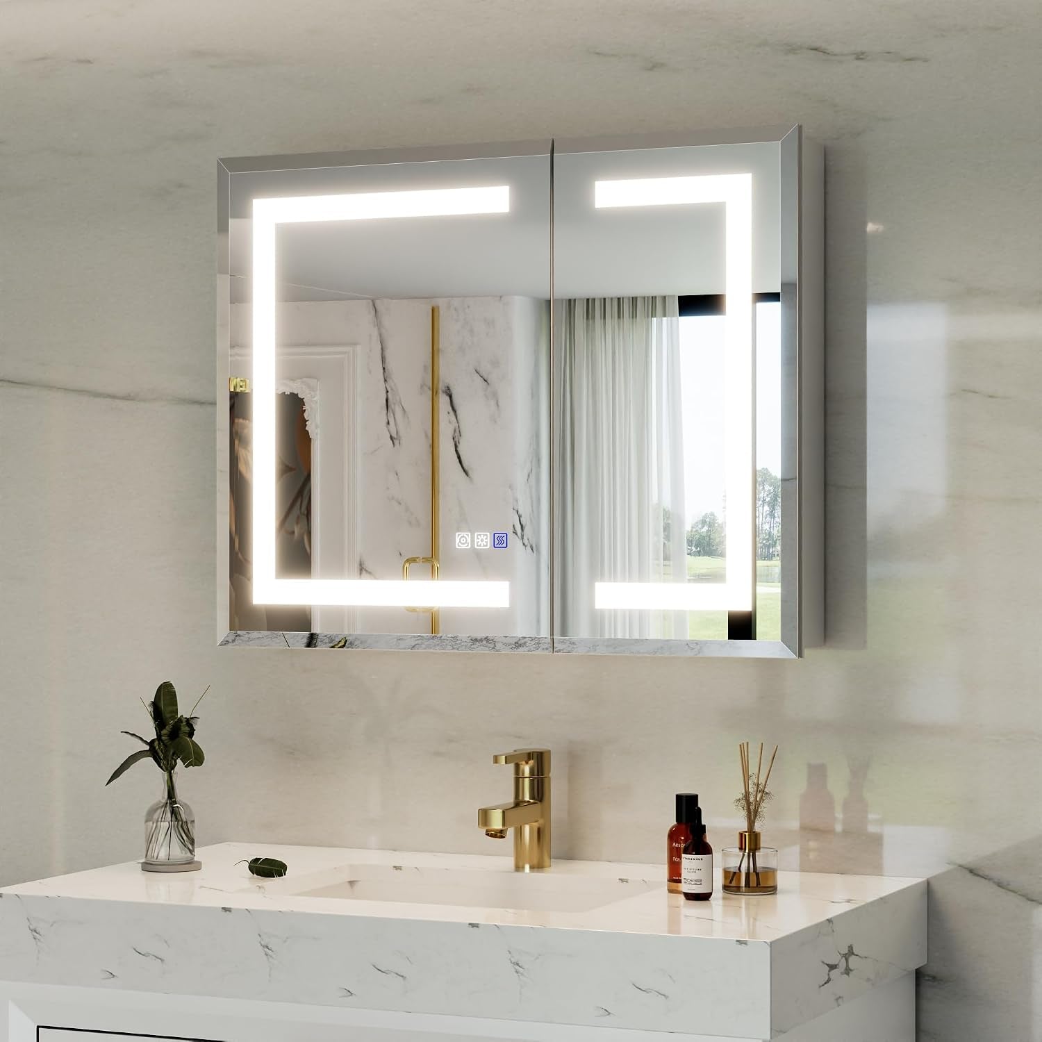 36x24 Inch Recessed Medicine Cabinet with Mirror, Aluminum Medicine Cabinet Mirror, Recessed or Surface Mount with 2 Adjustable Shelves Storage Organizer, Pre-Assembled Door, Soft-Closed System