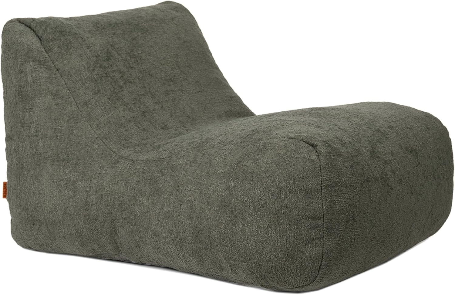 Dark olive-green fabric lounger shown alone on white background, angled to reveal curved seat and back