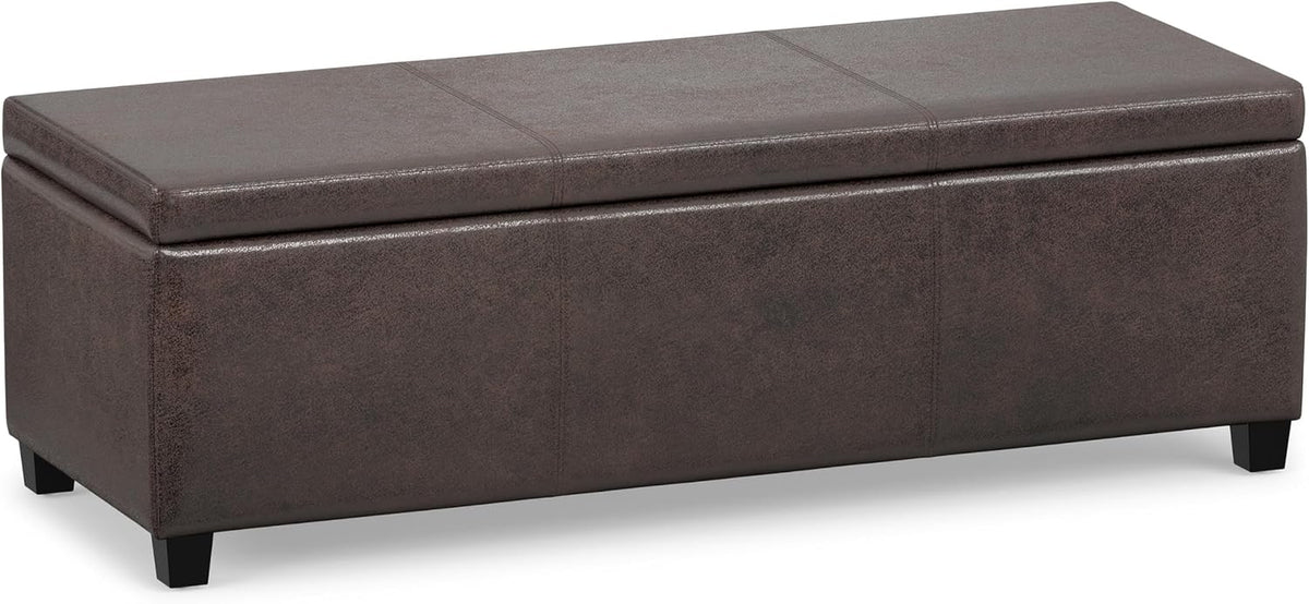 SIMPLIHOME Avalon 48" Wide Linen Look Fabric Storage Ottoman in Slate Grey | Contemporary lift-top ottoman, gallery view 16