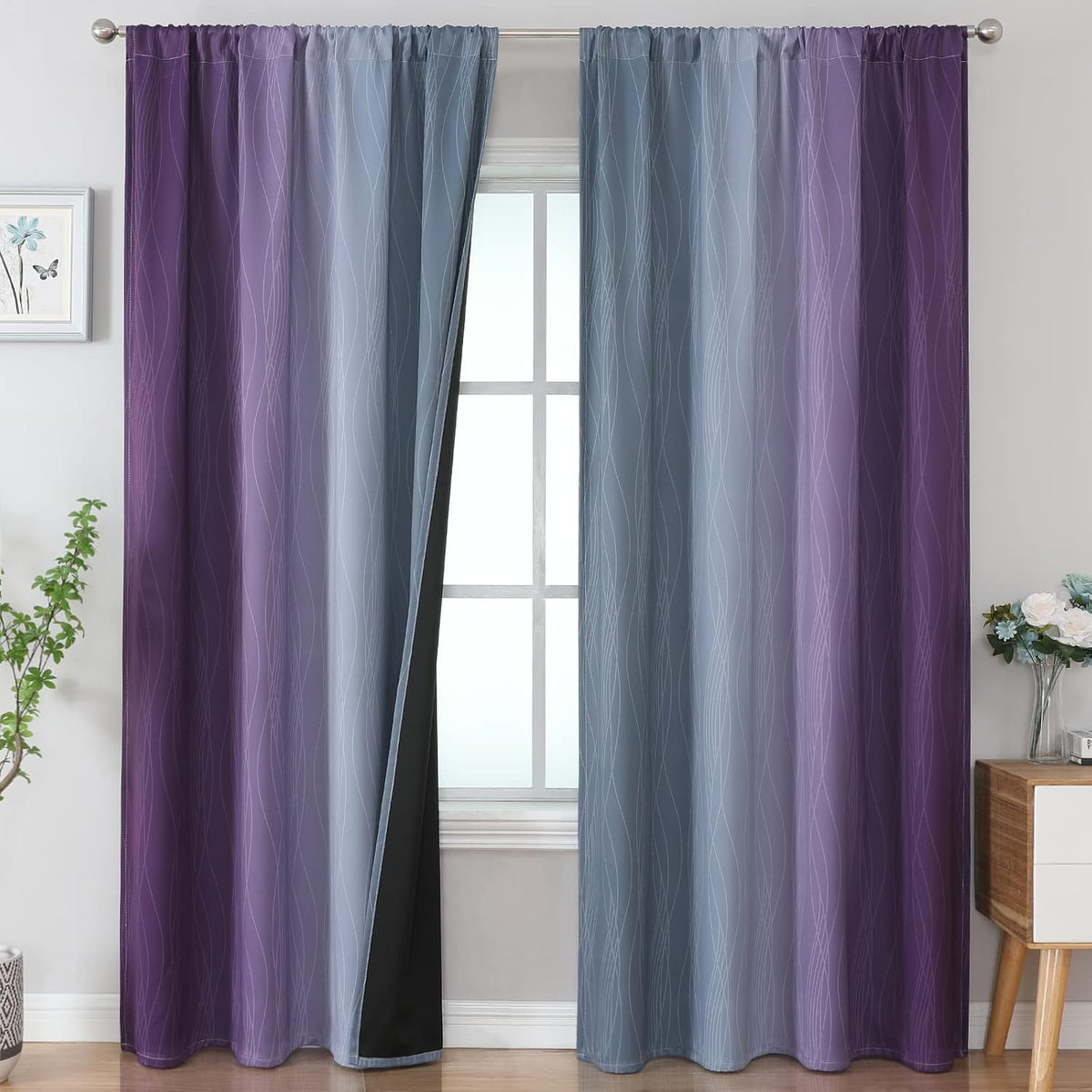 Brown and Greyish White Ombre Blackout Curtains for Bedroom 2 Panels 52x84 | Estelar Textiler Gradient, gallery view 80