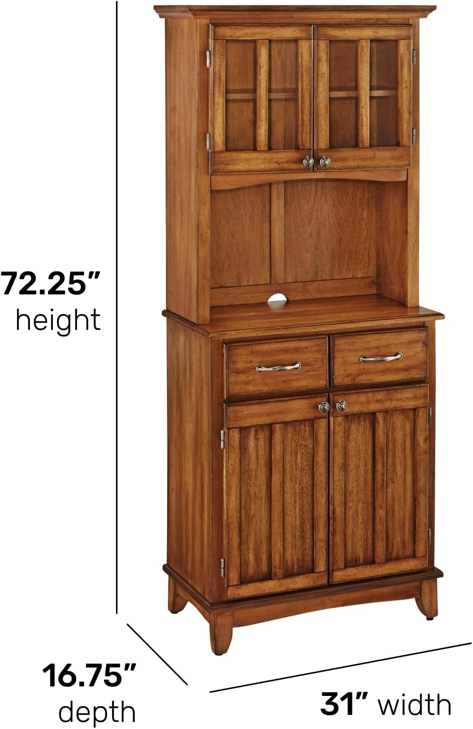 Full buffet server with hutch showing dimensions 72.25" height, 31" width, and 16.75" depth on white background