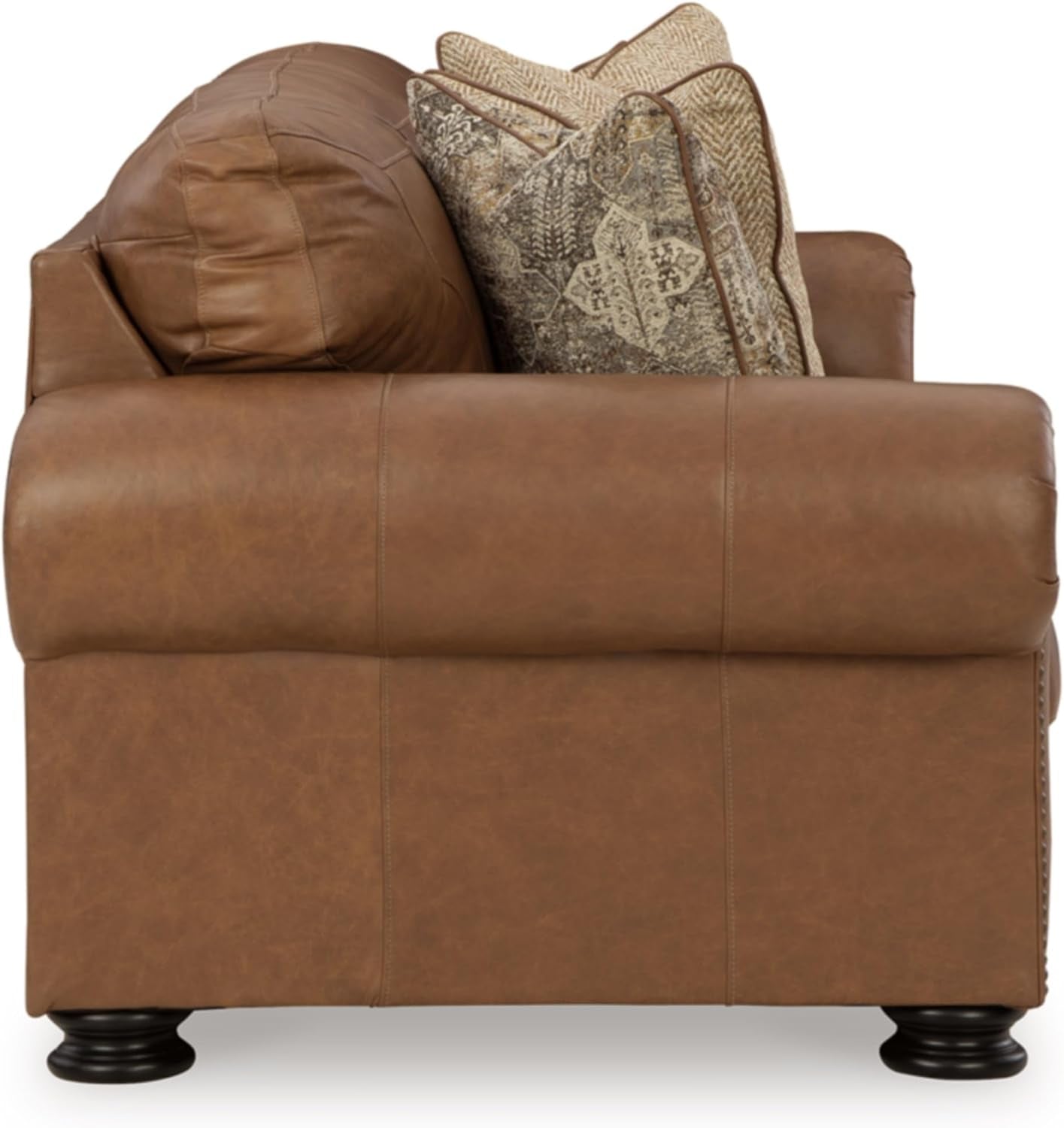 Signature Design by Ashley Carianna Leather Sofa for Living Room, Caramel | Top-Grain Leather Touchpoints, Sag-Resistant Platform Foundation, Classic Rolled Arms with Nailhead Trim