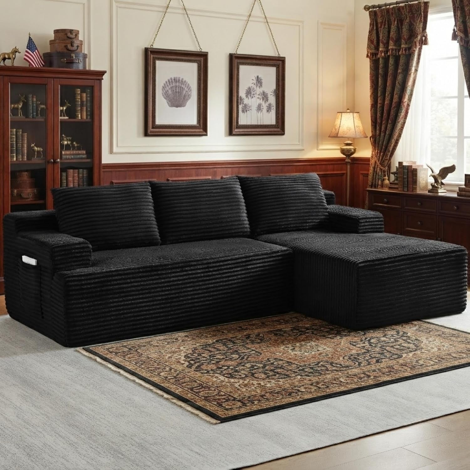 96" L Shaped Sectional Sofa Boneless Cloud Couch for Living Room - Corduroy Memory Foam Modular Sofa Compression Couches with Deep Seat for Living Room Bedroom, No Assembly