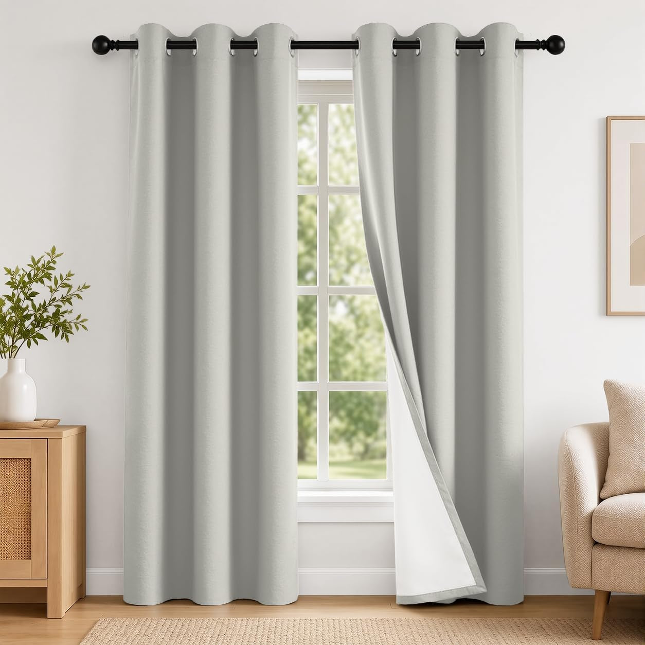 2 Panels 100% Blackout Curtains, Midweight Grommet Drapes | Thermal Insulated Drapes With White Backing, gallery view 72