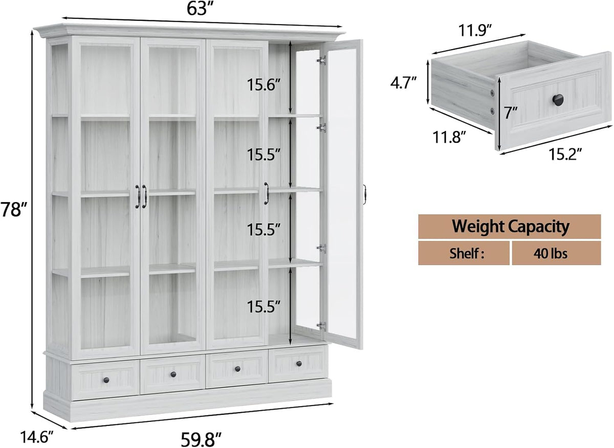 Diagram view of the 78" tall grey cabinet showing interior shelf spacing and overall dimensions