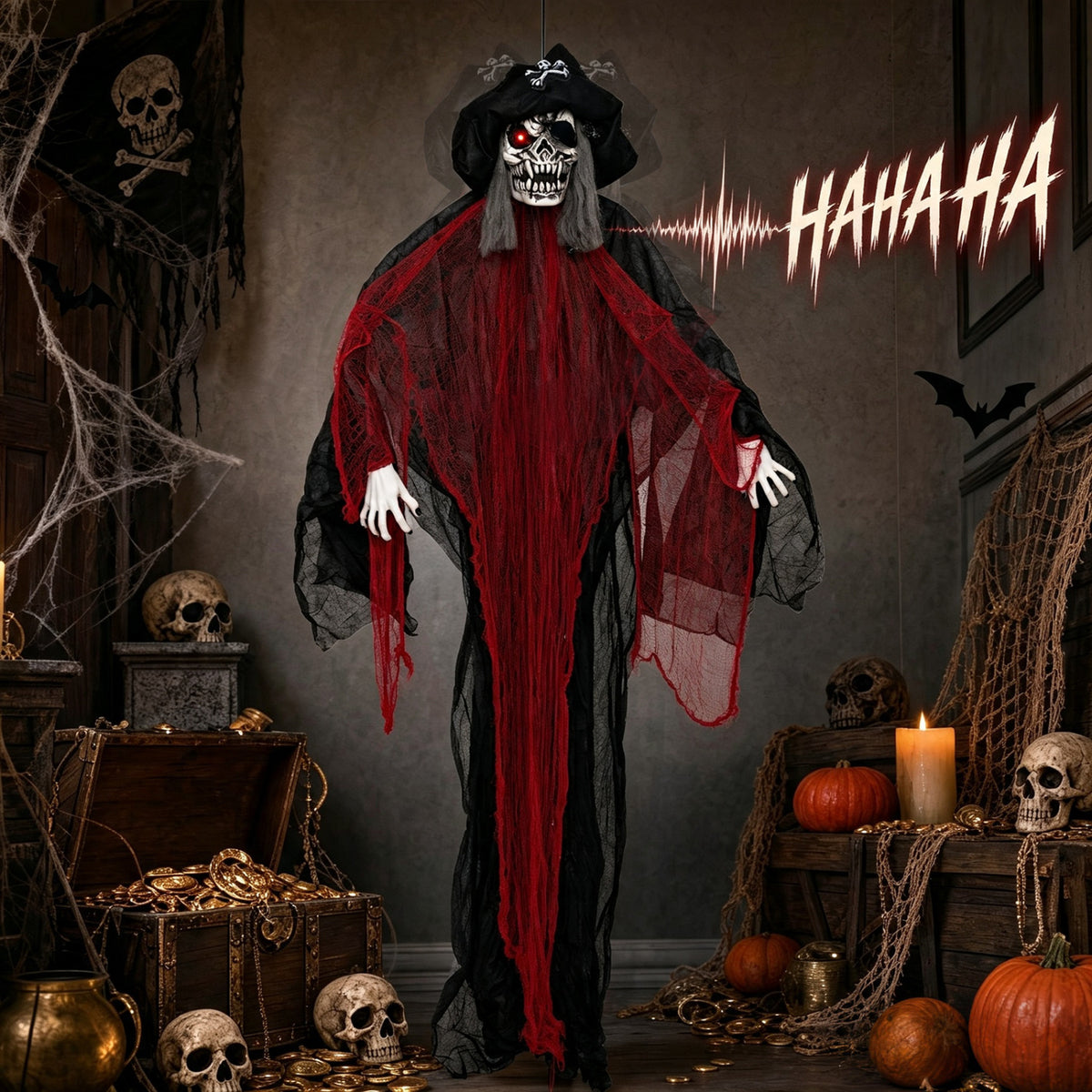 9.4 Ft Animated Halloween Hanging Undead Pirate Decoration