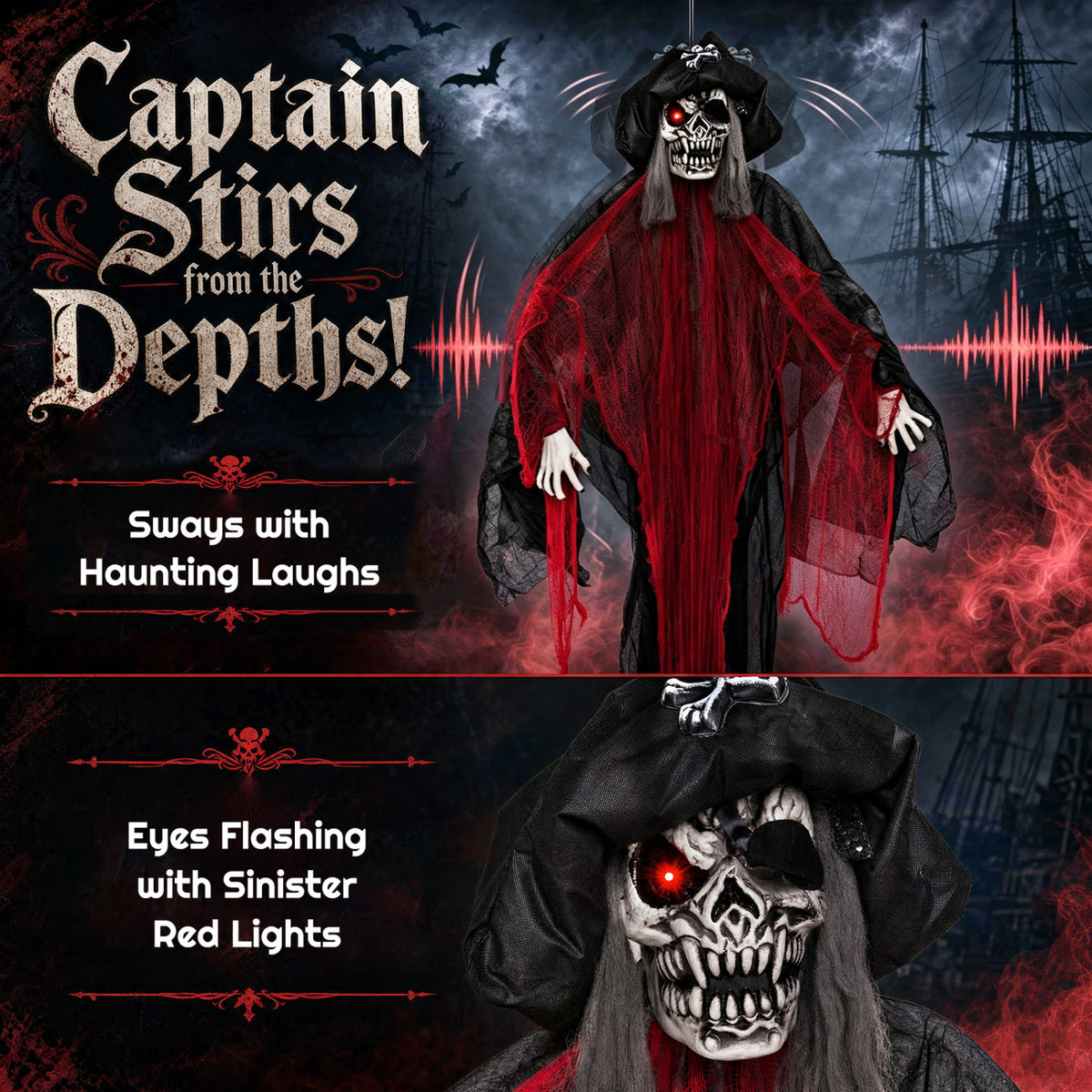 9.4 Ft Animated Halloween Hanging Undead Pirate Decoration