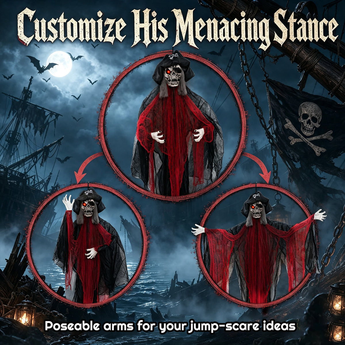 9.4 Ft Animated Halloween Hanging Undead Pirate Decoration