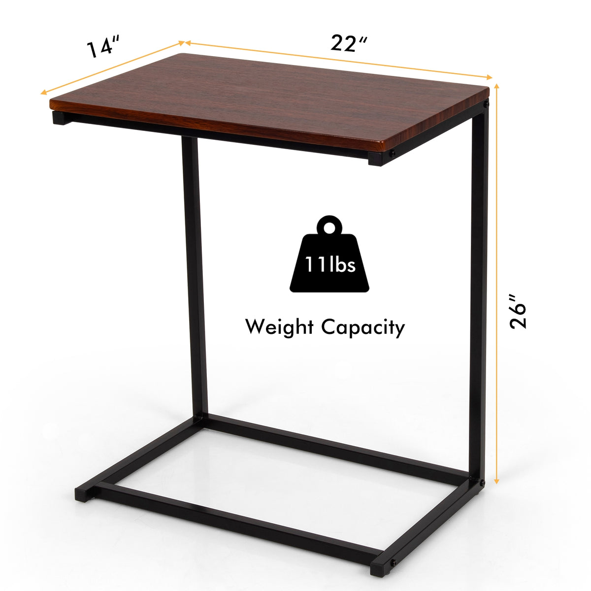 26 Inch Beside Sofa Laptop Holder End Stand Desk, Dark Brown