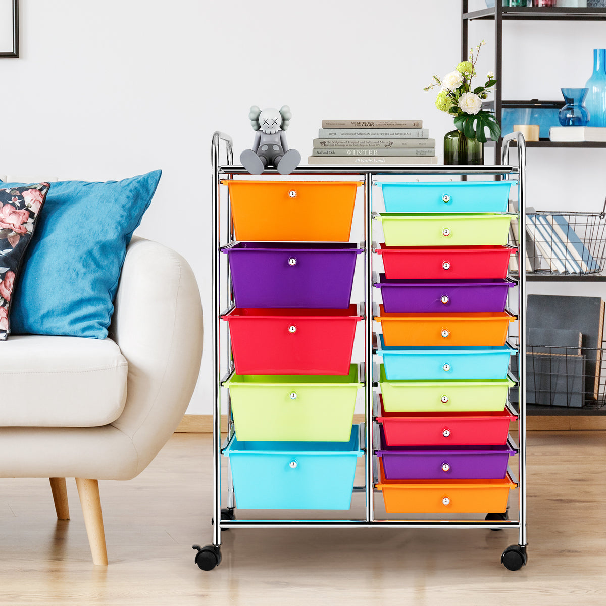15-Drawer Rolling Storage Cart Organizer