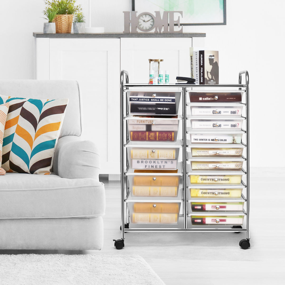 15-Drawer Rolling Storage Cart Organizer