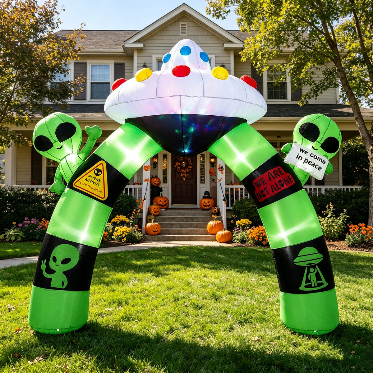 9.8 FT Alien Halloween Inflatable Archway with Lights Outdoor Lighted Blow Up Arch Decoration
