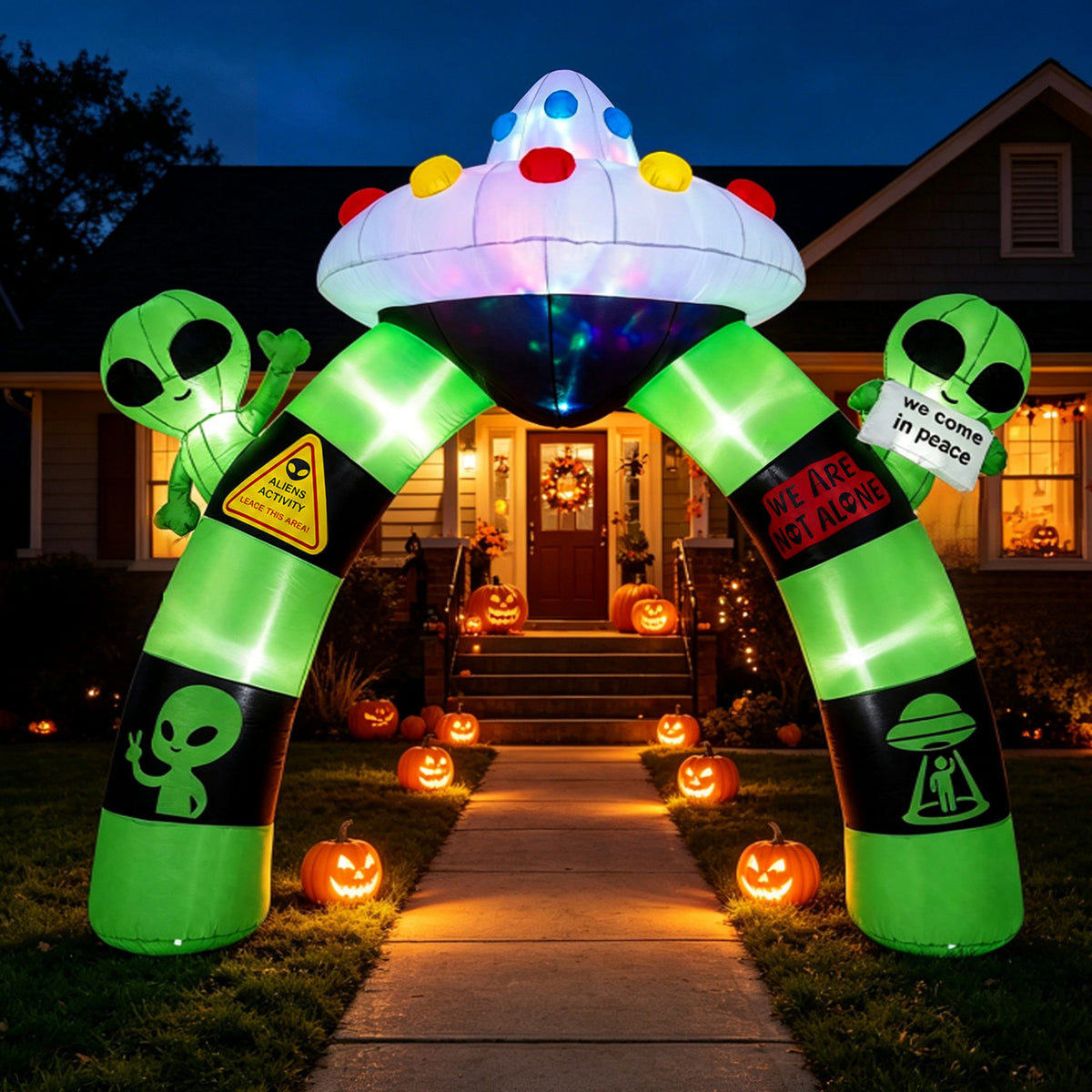 9.8 FT Alien Halloween Inflatable Archway with Lights Outdoor Lighted Blow Up Arch Decoration