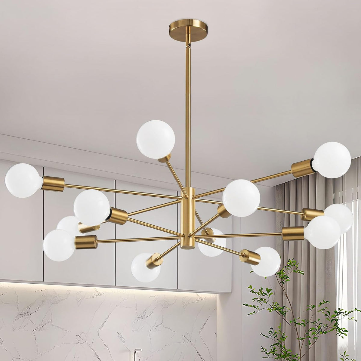 RUIYEY Modern Chandelier Ceiling Light Fixture - 33.4" 12-Light Gold and Black Sputnik Chandeliers, Height, gallery view 20