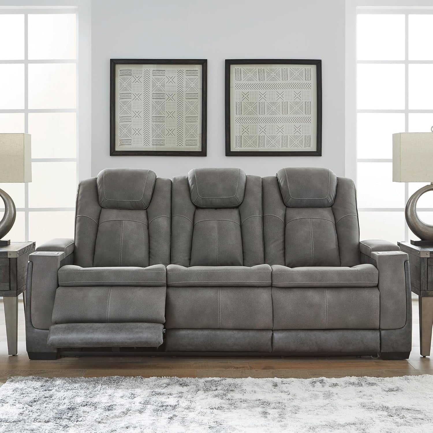 Signature Design by Ashley Next-Gen Durapella Modern Faux Leather Power Reclining Sofa with Adjustable Headrest, Gray
