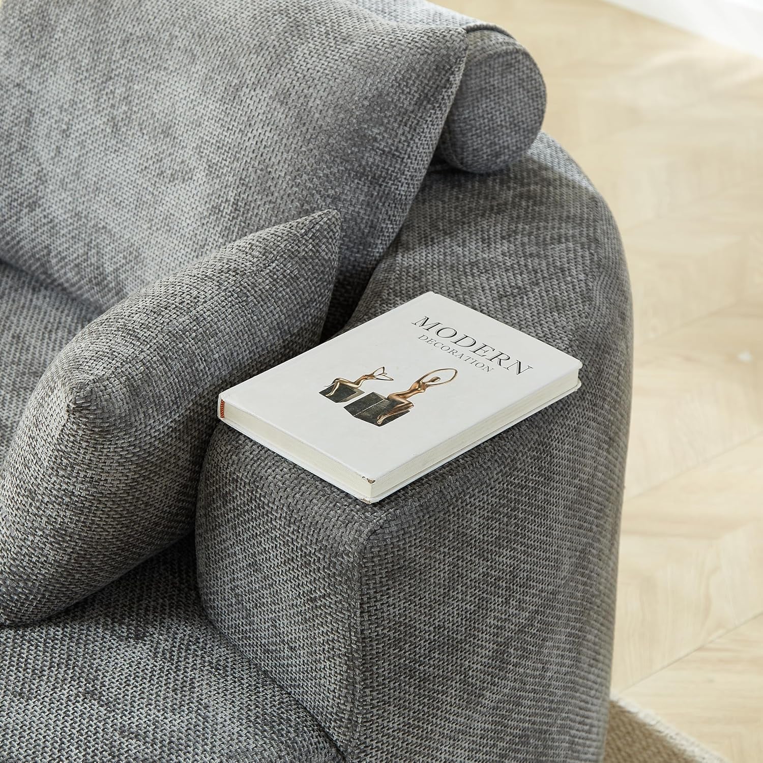 55-Inch Oversized Compressed Foam Cloud Chair round Boneless Sofa Chair with Headrest, Comfy Chenille Upholstered Armchair Lounge Chaise for Living Room Bedroom, No Assembly