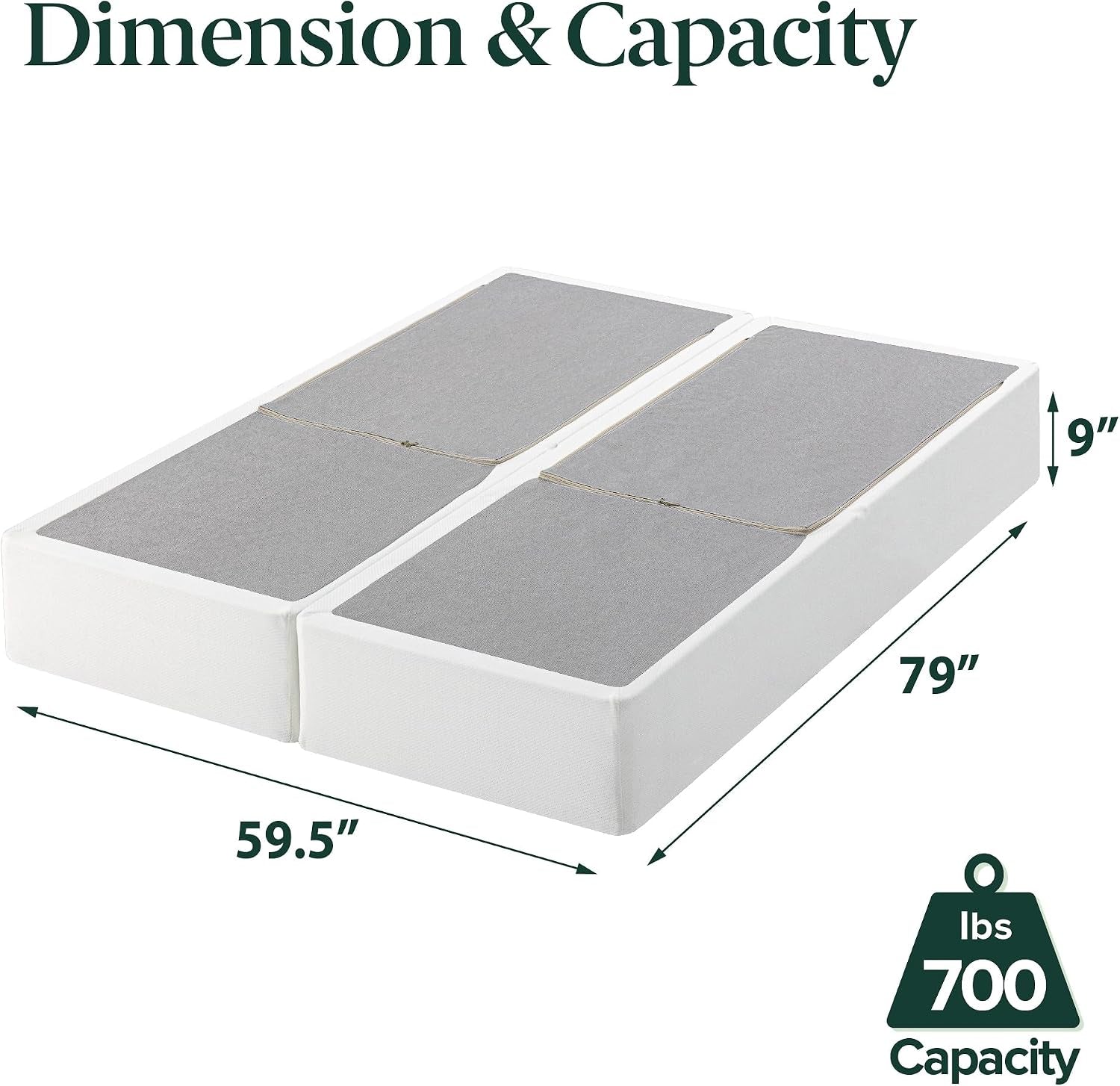 Split foundation dimension graphic showing a two-piece foundation with height label and capacity icon