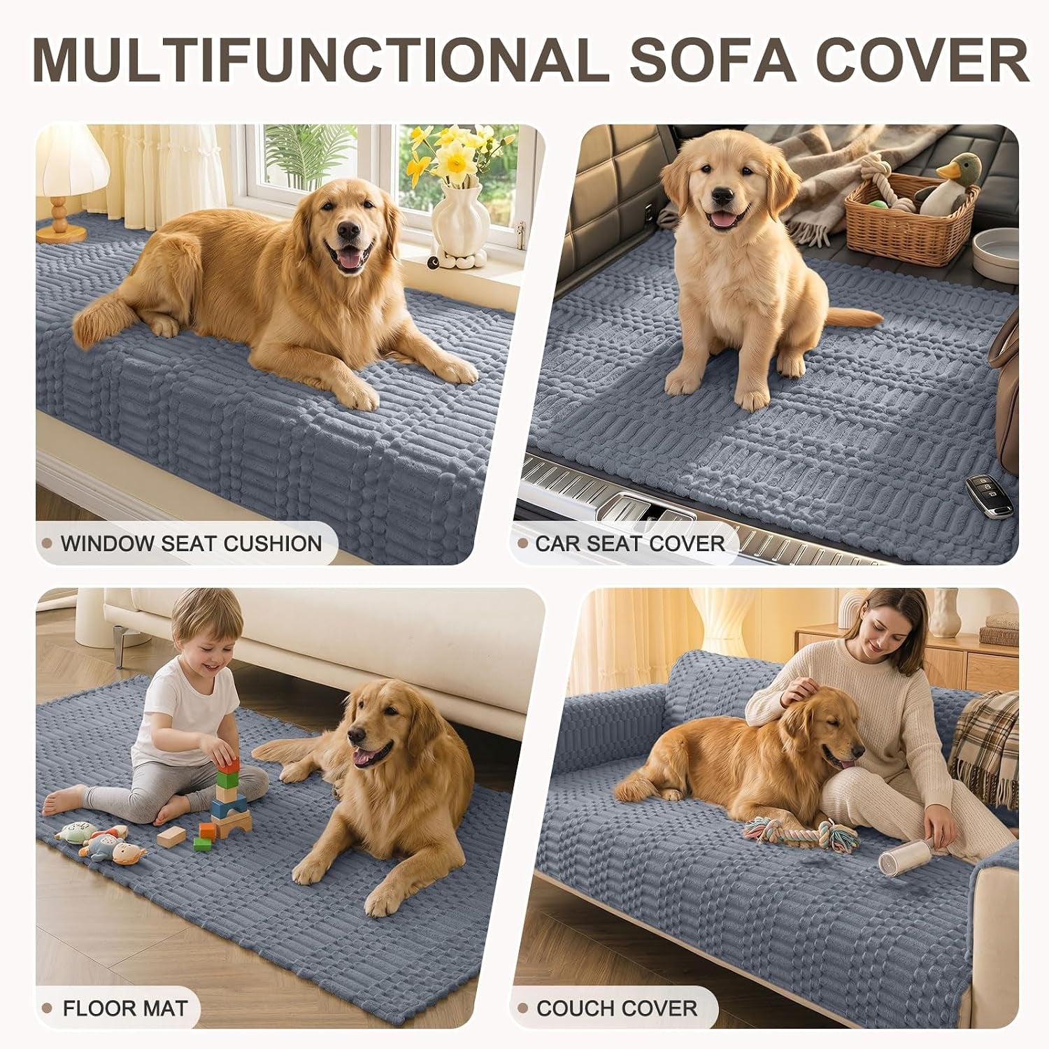 Waterproof Couch Covers for Dogs Washable, Non Slip Pet Sofa Cover | Plush Scratch Resistant Flannel Furniture Protector for Dogs, Grey, 36" X 71"