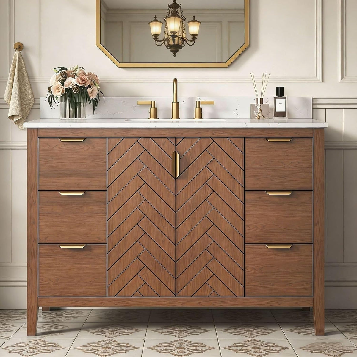 42 Inch Bathroom Vanity with Sink, Steel Blue | Solid Wood Fully Assembled Bathroom Vanities with 2 Soft, gallery view 12