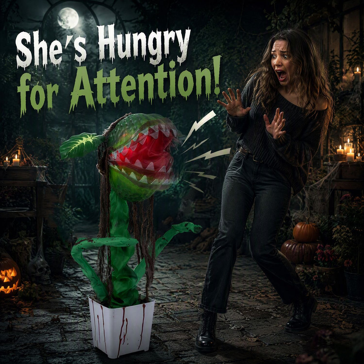 Animated Halloween Man, Eater Plant Prop
