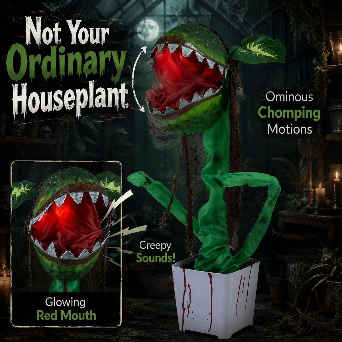Animated Halloween Man, Eater Plant Prop